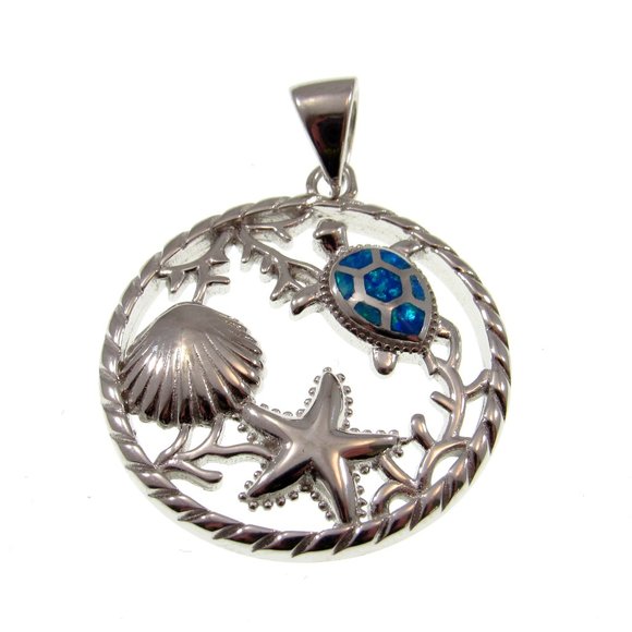 Solid 925 Sterling Silver Opal Sea Life Pendant - Blue or White Opal Gemstone - Picture 4 of 8